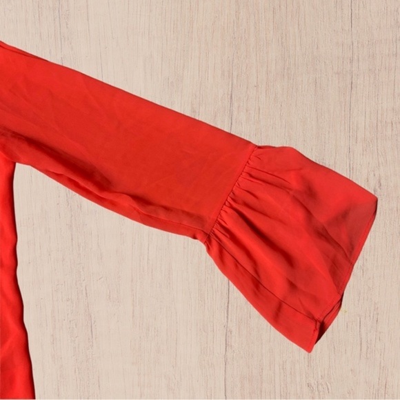 Fluted Sleeve Blouse Boho top flare sleeve wrap front Small - Picture 8 of 11